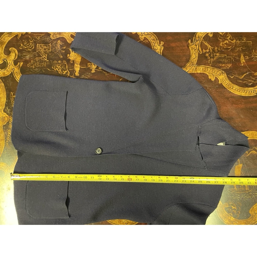 Eileen Fisher Blue Washable Merino Wool Notch Collar Knit Blazer Career Preppy M - Picture 10 of 11